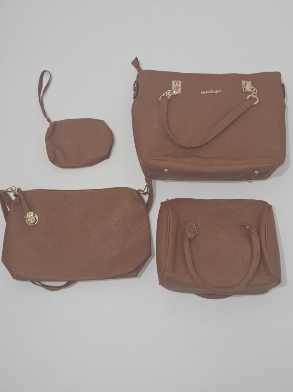 Women’s 4 Piece Brown Fashion Handbag Purse Set Tote Crossbody Wristlet /Gift
